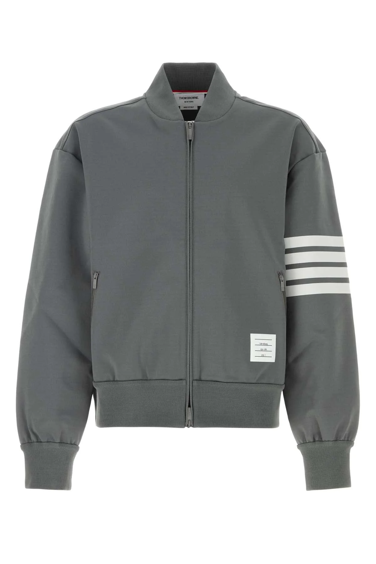 Thom Browne Men Grey Stretch Viscose Blend Bomber Jacket