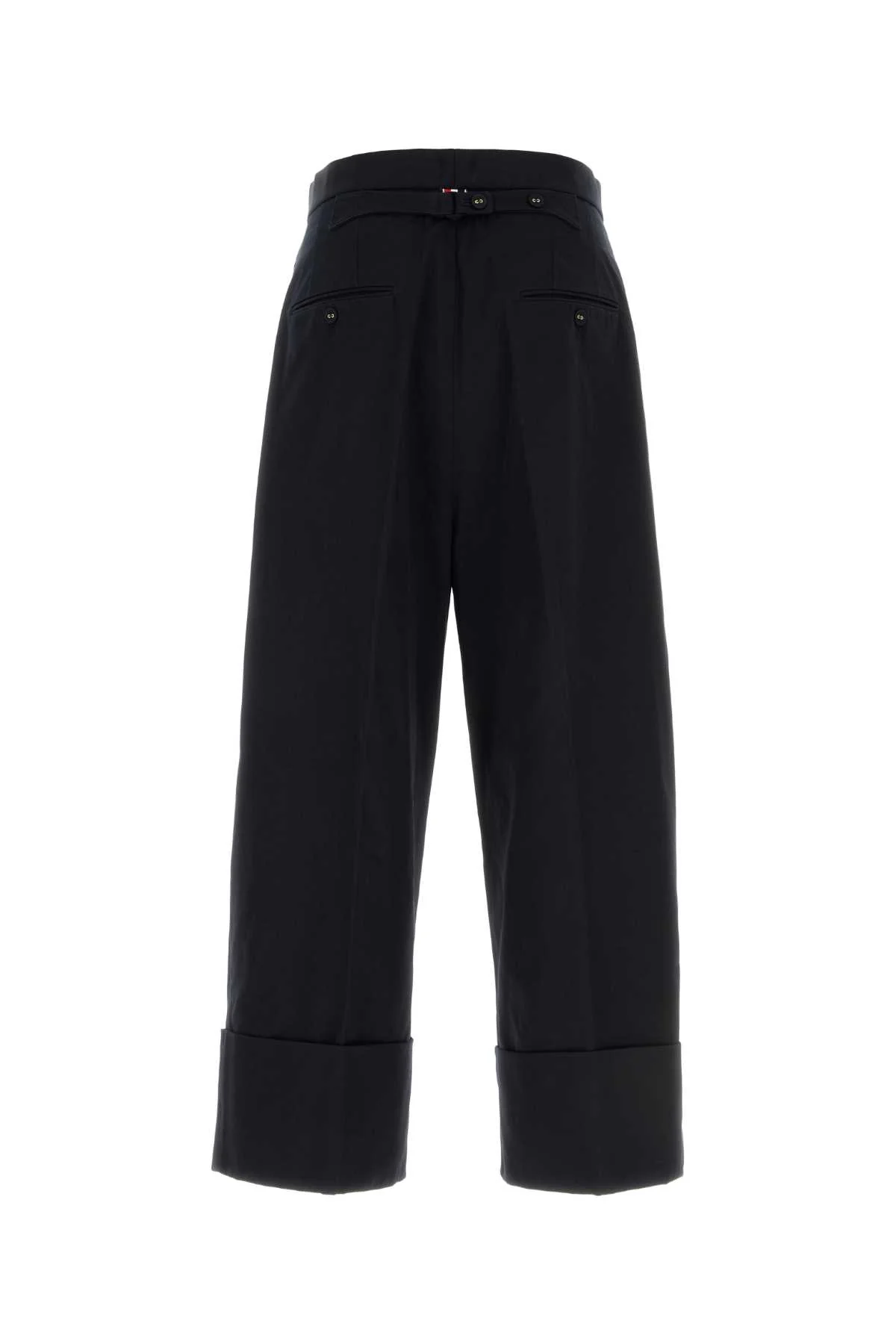 Thom Browne Men Navy Blue Cotton Wide-Leg Pant - Image 2