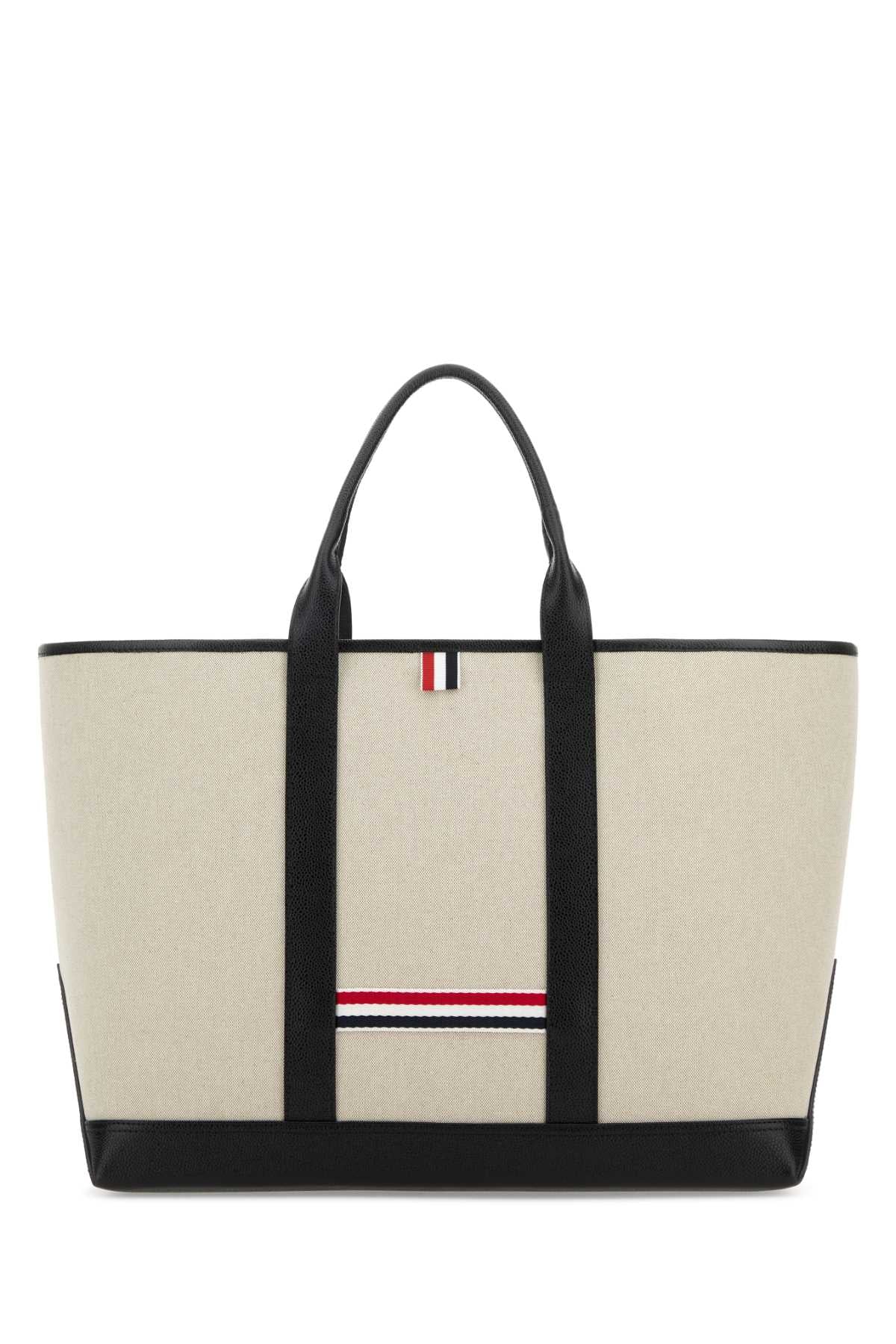 Thom Browne Women Sand Canvas Medium Rwb-Stripe Shopping Bag