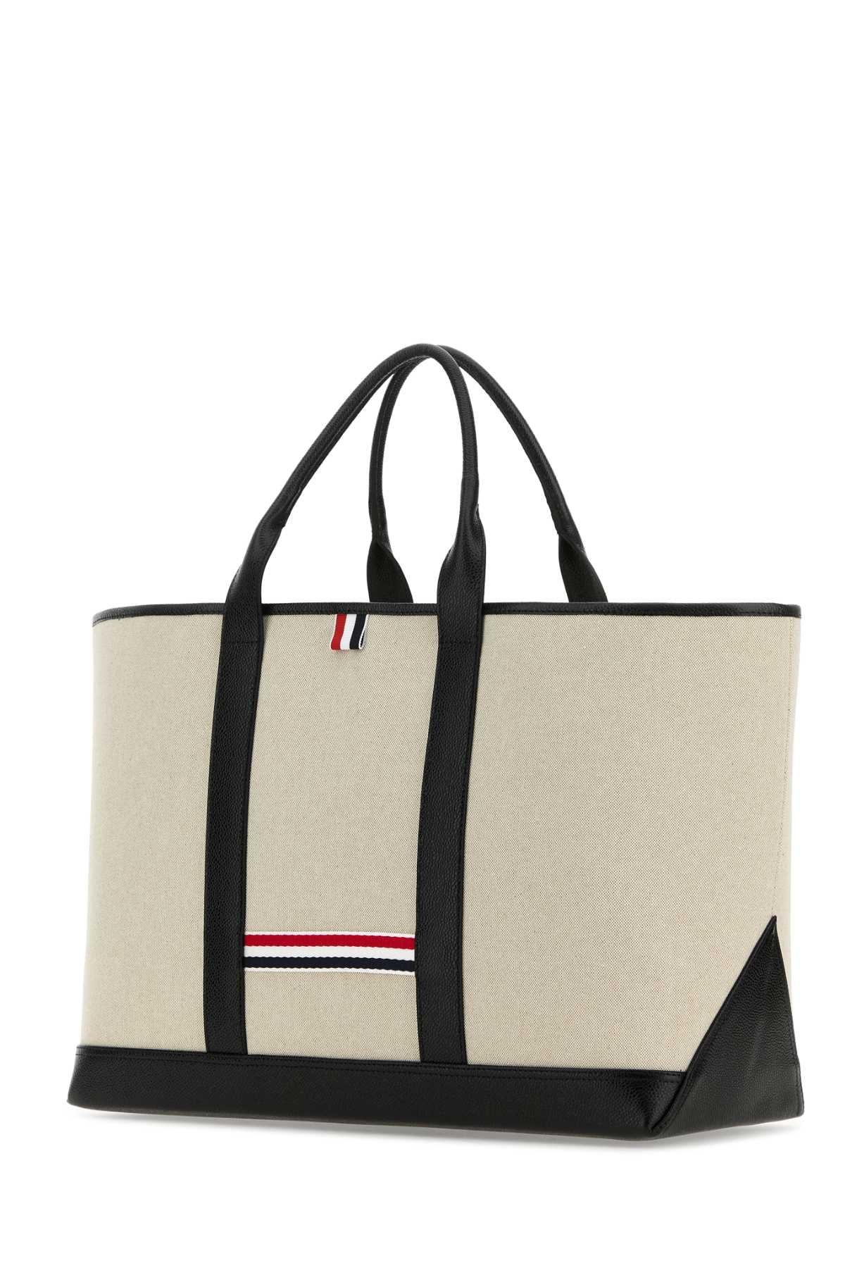 Thom Browne Women Sand Canvas Medium Rwb-Stripe Shopping Bag - Image 2