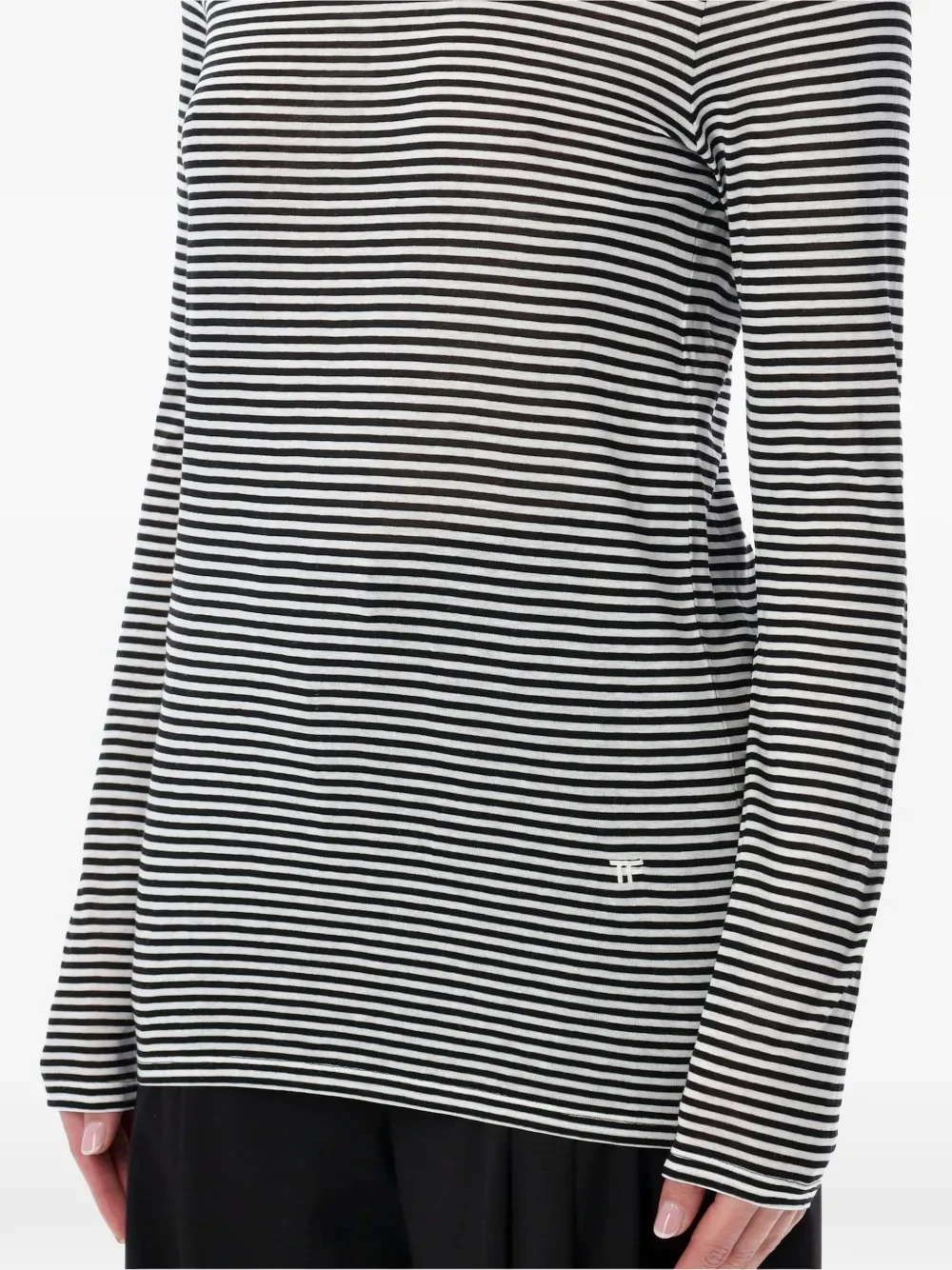 Tom Ford Women Long-Sleeved Striped T-Shirt With Tonal Tf Embroidered Logo - Image 4