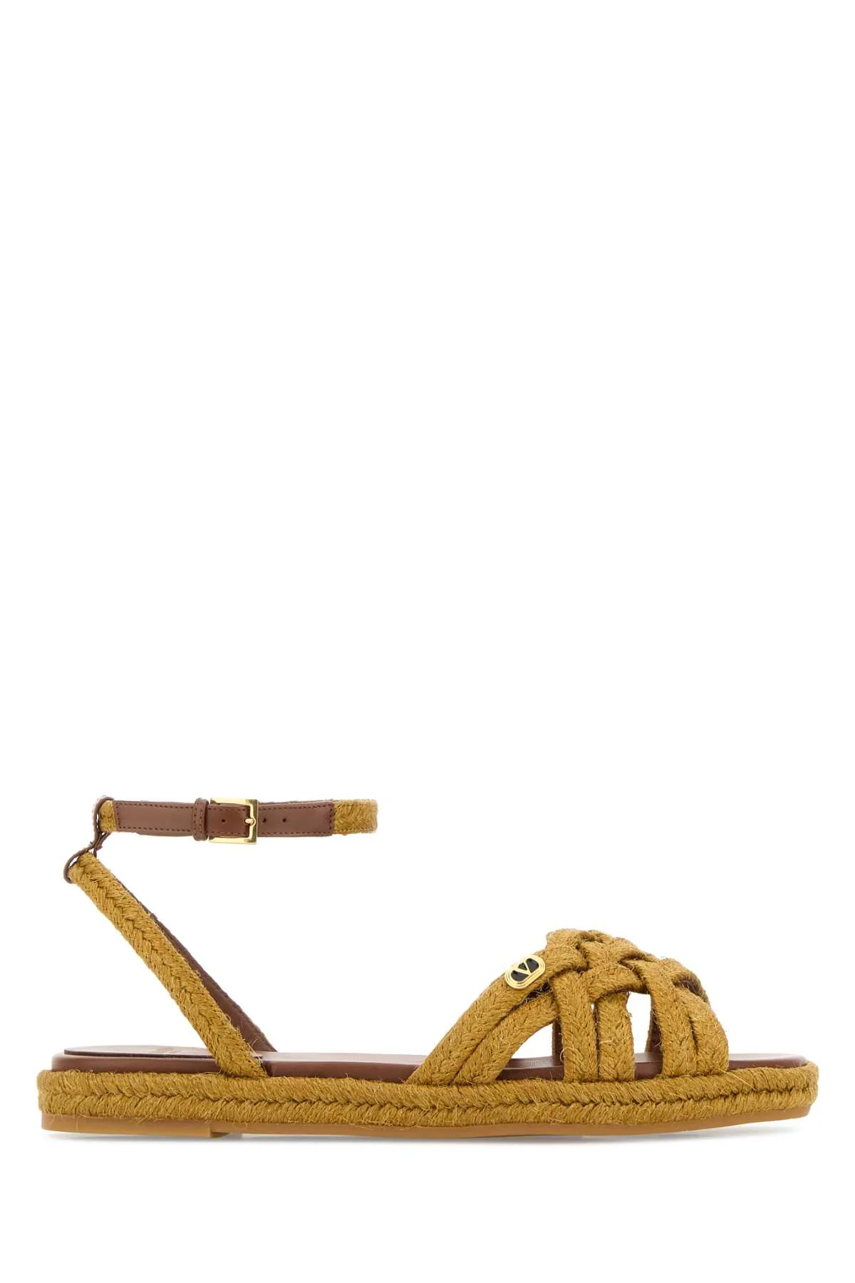 Valentino Garavani Women Mustard Raffia Vlogo Signature Sandals