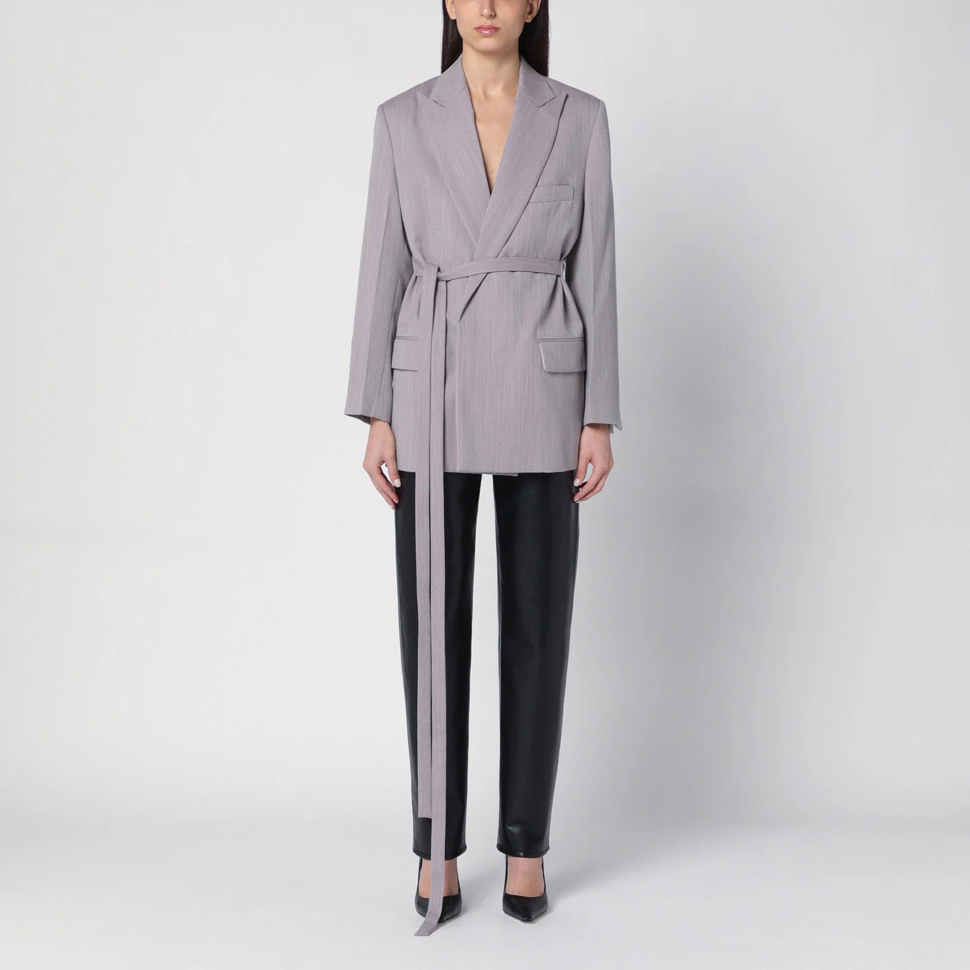 Victoria Beckham Light Grey Wool Jacket With Belt Women