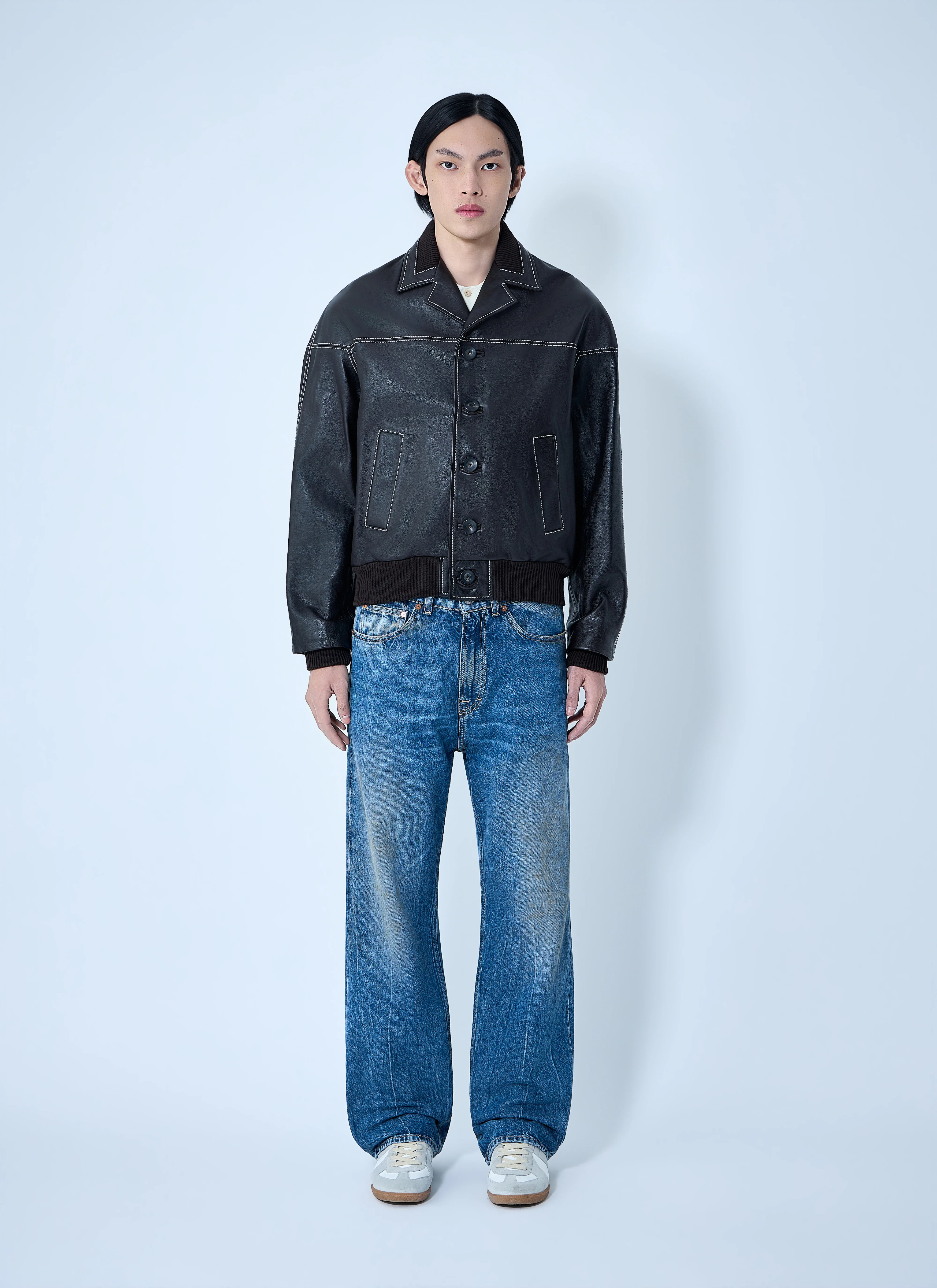 Wales Bonner Men Leather Button-Up Jacket - Image 2
