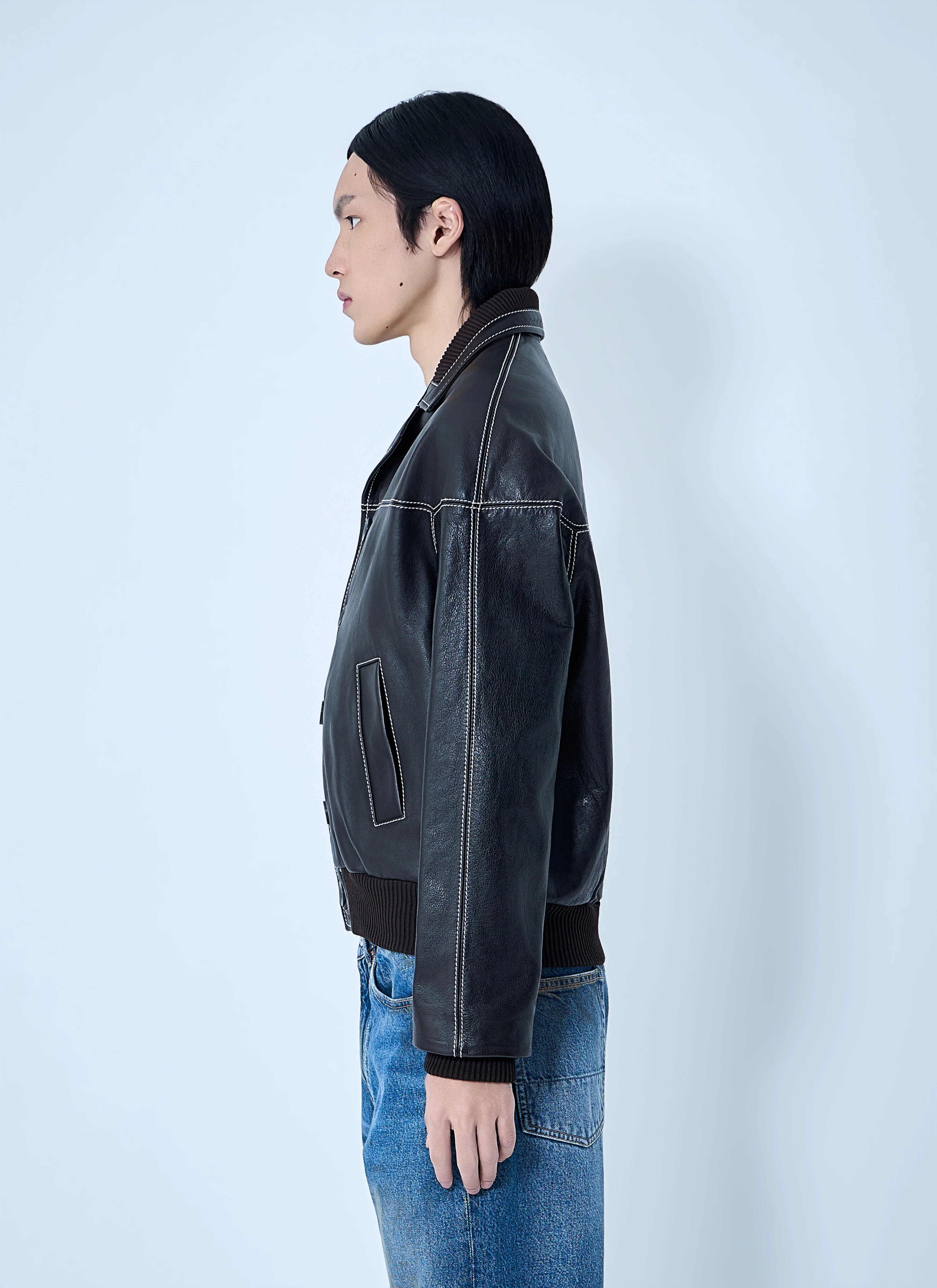 Wales Bonner Men Leather Button-Up Jacket - Image 3