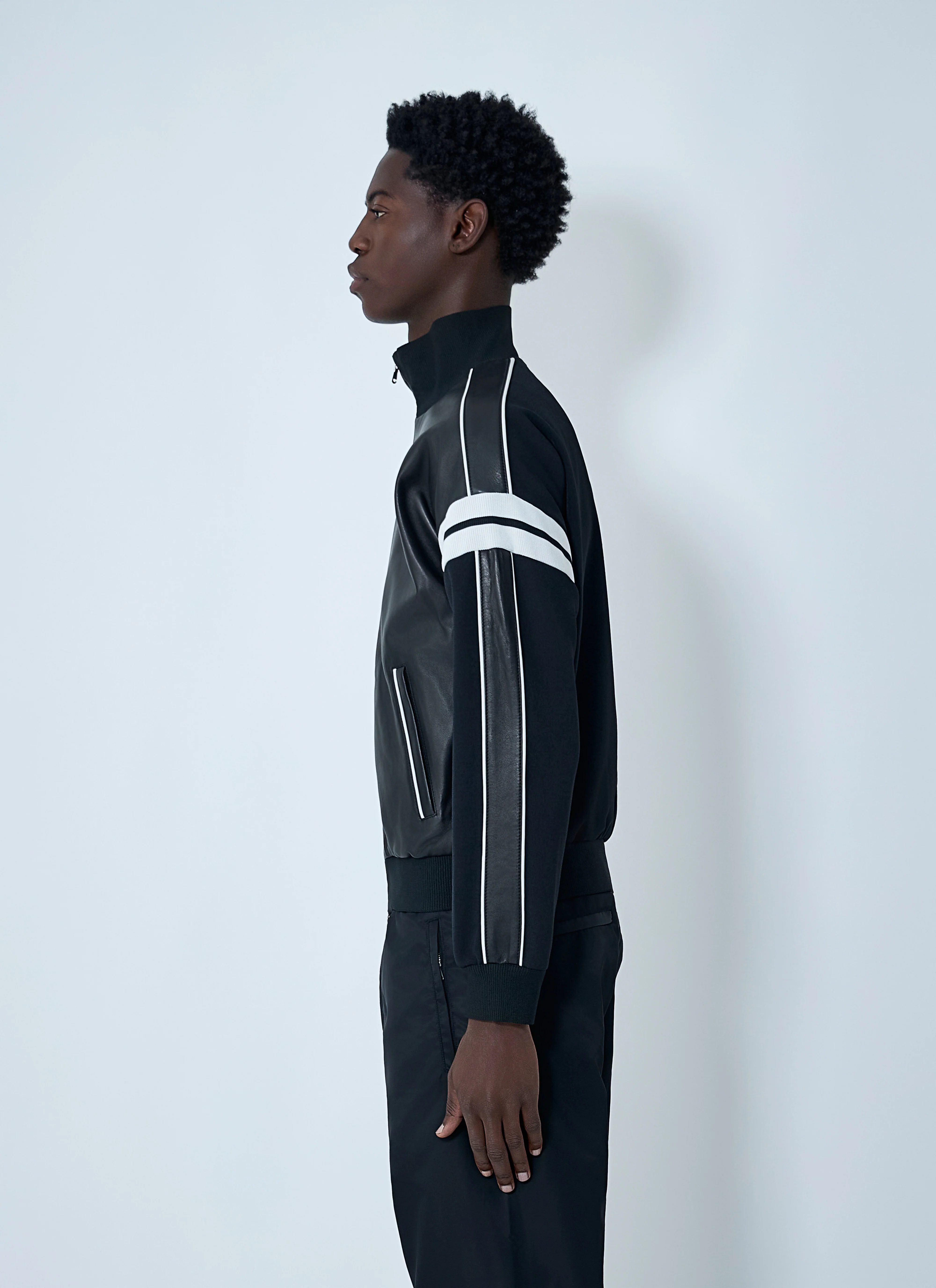 Wales Bonner Men Leather Logo Motif Bomber Jacket - Image 3