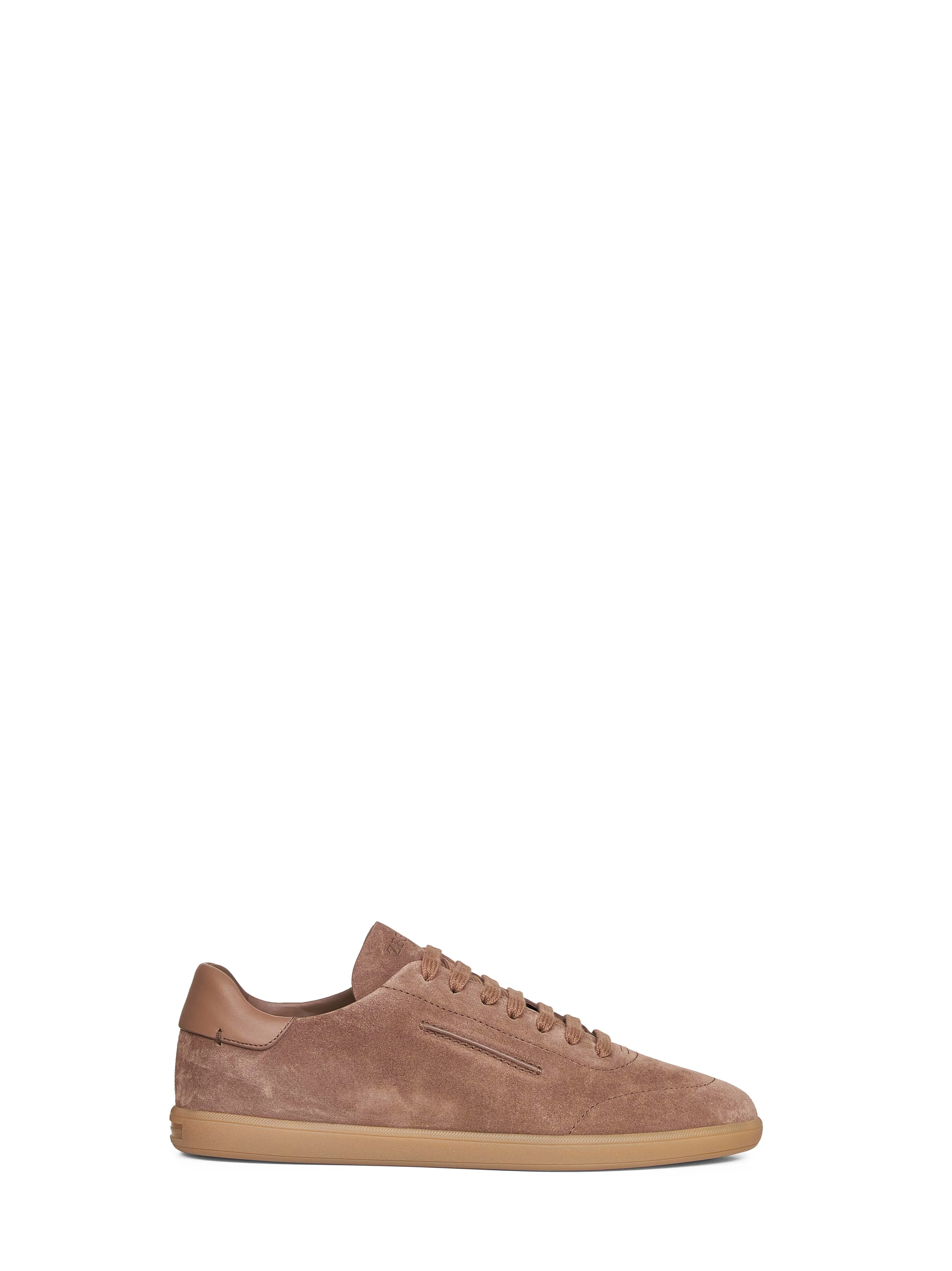Zegna Men Dark Beige Suede 232 Low-Top Sneakers