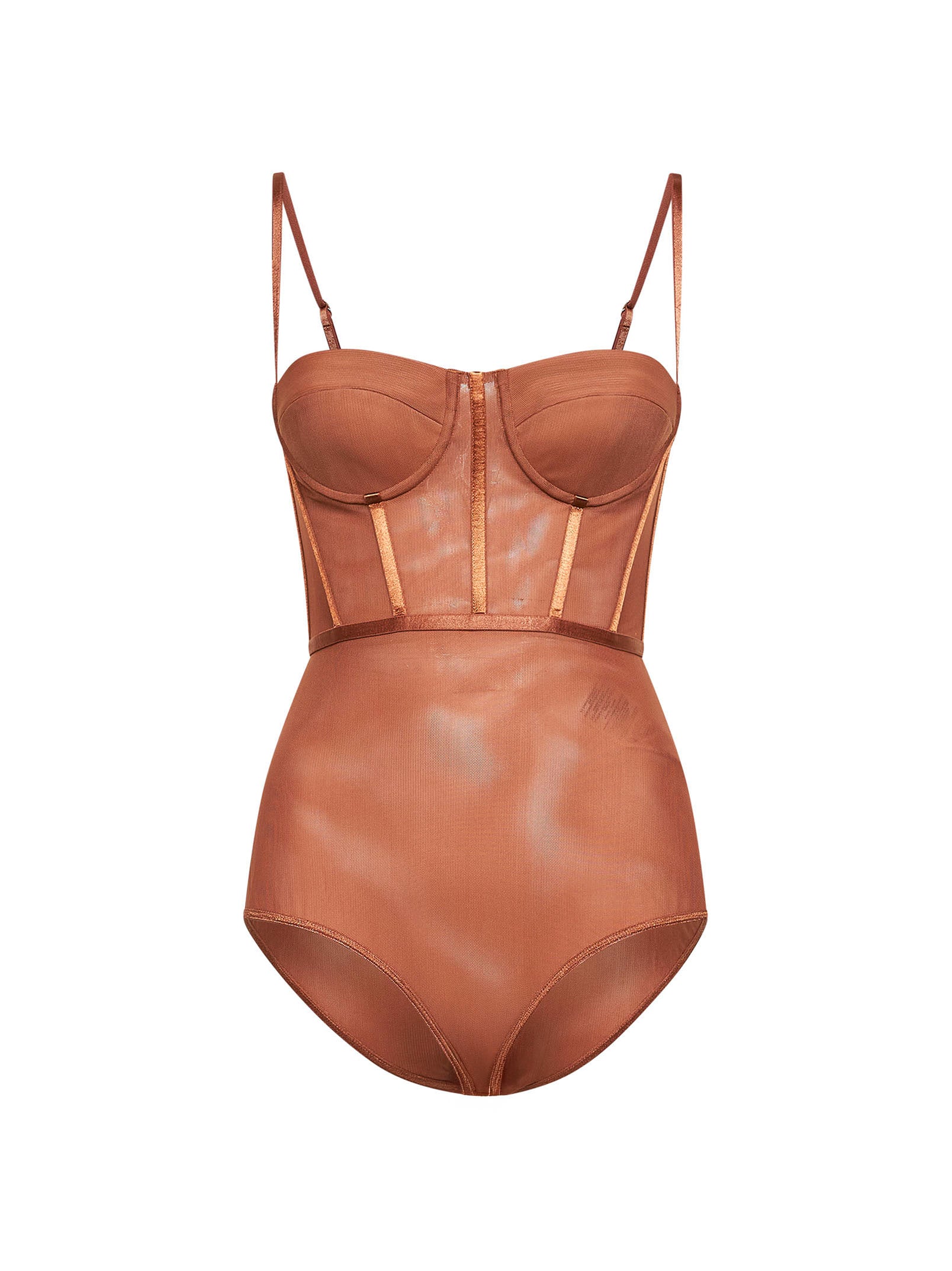 Zimmermann Women Tan Stretch Mesh Rebellion Corset Bodysuit